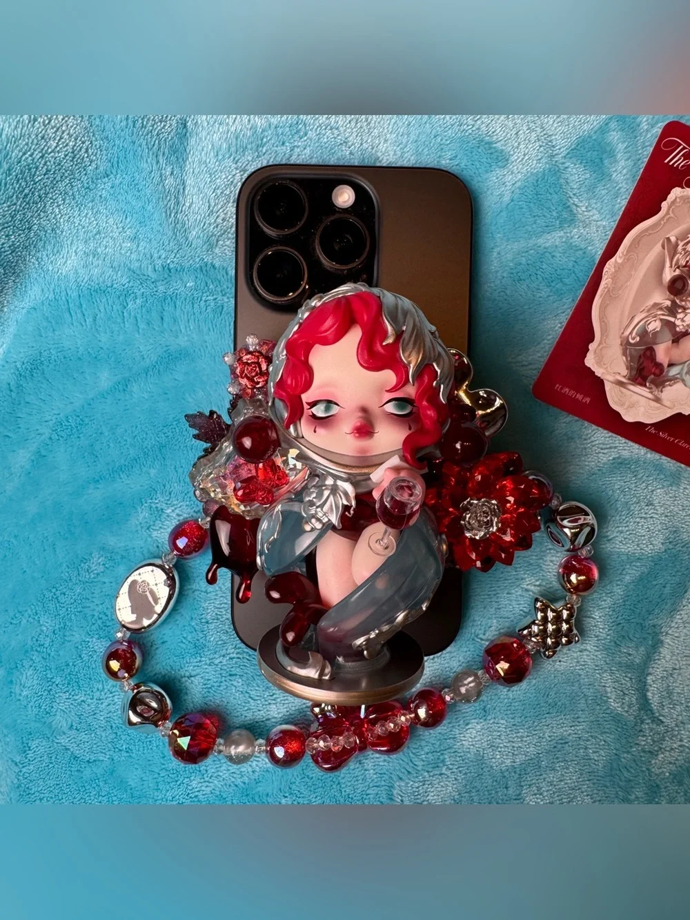 Pop Mart Skullpanda Custom Phone Back Clip + Matching Beaded Strap Set